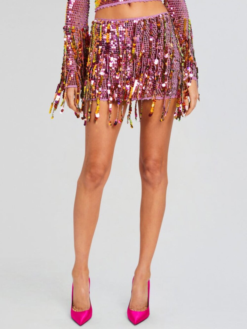 Retrofête Nicola Sequin Fringe Crochet Mini Skirt - Size XS/S